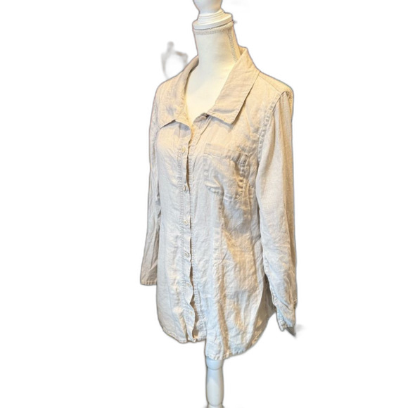 FLAX Women's Linen Button Down Collared Shirt Size Small Coastal Grandma - Picture 6 of 9